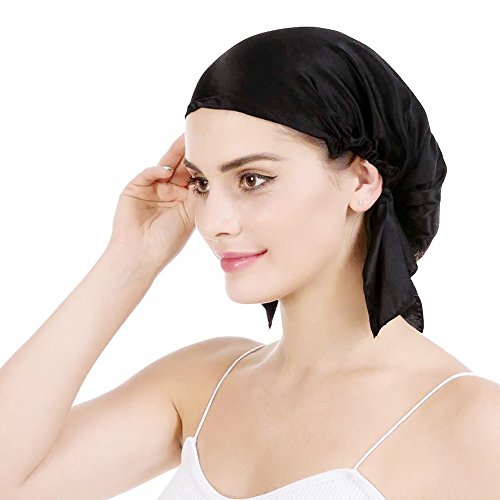 Emmet Gorro de Dormir Mujer Pura Seda Sombrero para Dormir elástico Hace Que tu Cabello se Sienta Sedoso y Mantiene el Estilo (Negro Natural, X-Grande)