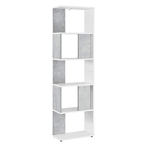 [en.casa] Librería Aneby 159 x 45 x 23,5 cm Estante para CDs y Libros Estantería Soporte para DVDs con 5 Estantes para Almacenar Blanco y Efecto hormigón