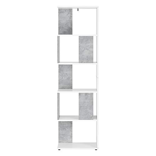 [en.casa] Librería Aneby 159 x 45 x 23,5 cm Estante para CDs y Libros Estantería Soporte para DVDs con 5 Estantes para Almacenar Blanco y Efecto hormigón