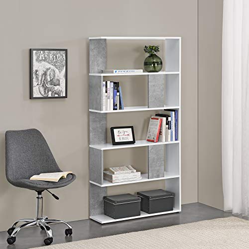 [en.casa] Librería Aneby 159 x 80 x 23,5 cm Estante para CDs y Libros Estantería Soporte para DVDs con 5 Estantes para Almacenar Blanco y Efecto hormigón