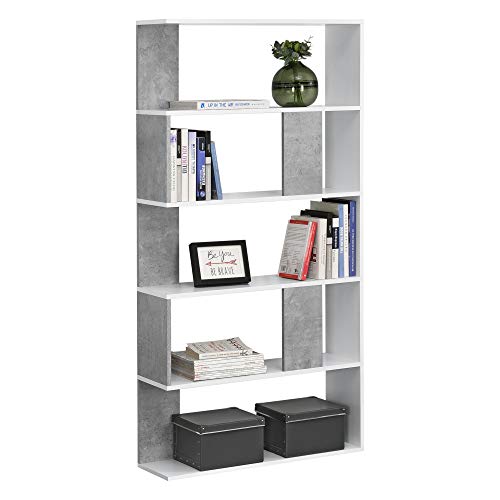 [en.casa] Librería Aneby 159 x 80 x 23,5 cm Estante para CDs y Libros Estantería Soporte para DVDs con 5 Estantes para Almacenar Blanco y Efecto hormigón