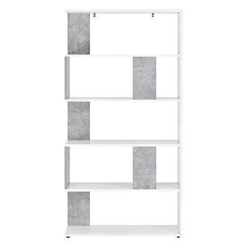 [en.casa] Librería Aneby 159 x 80 x 23,5 cm Estante para CDs y Libros Estantería Soporte para DVDs con 5 Estantes para Almacenar Blanco y Efecto hormigón