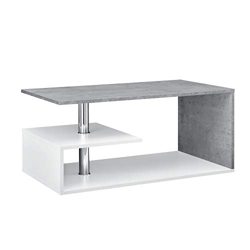 [en.casa] Mesa de Centro 90cm x 50cm x 41cm Mesa de café Mesa Auxiliar para salón Blanco y Aspecto de hormigón