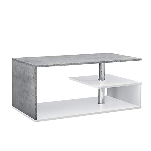 [en.casa] Mesa de Centro 90cm x 50cm x 41cm Mesa de café Mesa Auxiliar para salón Blanco y Aspecto de hormigón