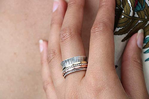 Energy Stone Preciosa imperfección - Anillo de meditación - Con aros giratorios a su alrededor - Plata de ley - (Modelo UK60)