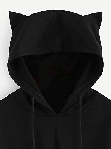 engzhoushi Sudadera con Capucha Mujer, Femmes S Cat Ear Hoodie Sweat Lumbar Sweatshirt Dua Logo Lipa Hooded Black