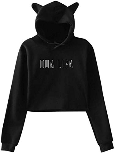 engzhoushi Sudadera con Capucha Mujer, Femmes S Cat Ear Hoodie Sweat Lumbar Sweatshirt Dua Logo Lipa Hooded Black