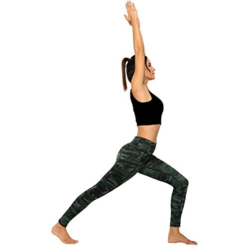 Enmain Pantalones de yoga leggings camuflaje verde militar de cintura alta para mujer con entrenamiento de gimnasio de bolsillo