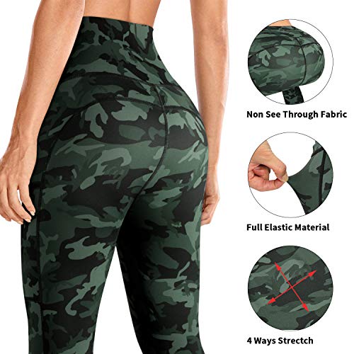 Enmain Pantalones de yoga leggings camuflaje verde militar de cintura alta para mujer con entrenamiento de gimnasio de bolsillo