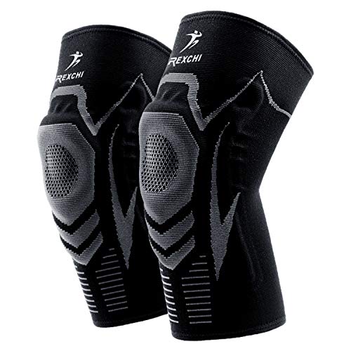 ENONEO Rodillera Ligamentos 2 Piezas Transpirable y Antideslizante Vendaje de Rodilla Hombre y Mujer Rodilleras Deportiva Compresion para Voleibol, Correr, Crossfit, Bicicleta(Gris L)