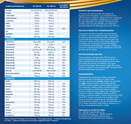 Ensure Nutrivigor - Complemento Alimenticio para Adultos, con HMB, Proteínas, Vitaminas y Minerales, como el Calcio - Sabor Chocolate - 850 g