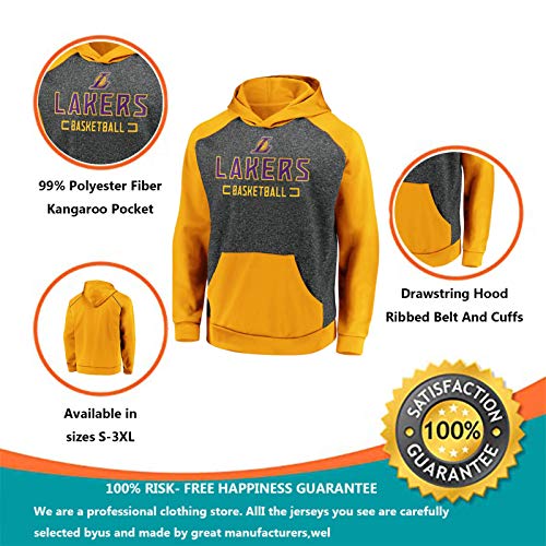 Entrenamiento de Baloncesto de Manga Larga Sudadera Suelta de Entrenamiento de Baloncesto Jogging suéter con Capucha para Hombre-Los Angeles Lakers Alero Jerseys de los Hombres XL