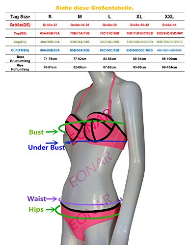 eonar Mujer Push-up Bikini Desmontable Acolchado Bra Ajustable Trajes de baño(M,M-Black)