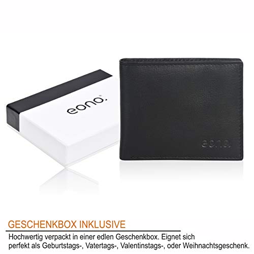 Eono by Amazon - Cartera de Cuero para Mujer y Hombre con diseño Plano y protección contra Lectura RFID (Cuero Negro napa)