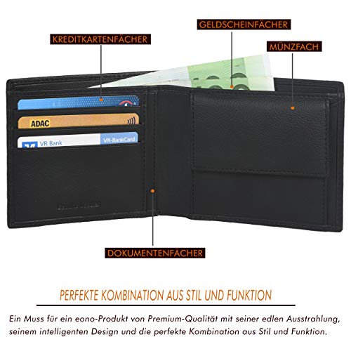 Eono by Amazon - Cartera de Cuero para Mujer y Hombre con diseño Plano y protección contra Lectura RFID (Cuero Negro napa)