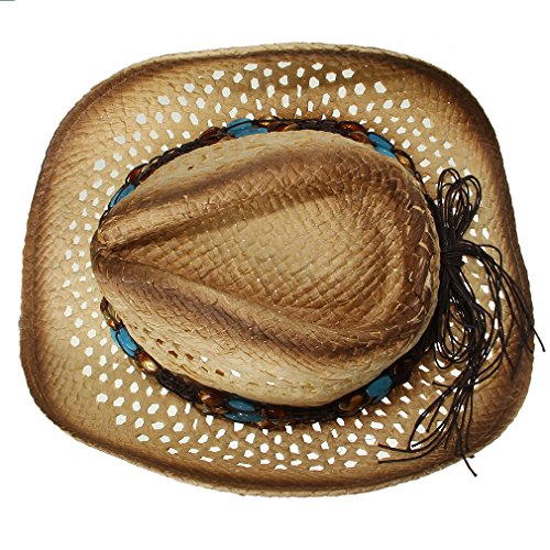 EOZY Sombrero de Vaquero de Paja con Turquesa Artificial para Mujer Marrón
