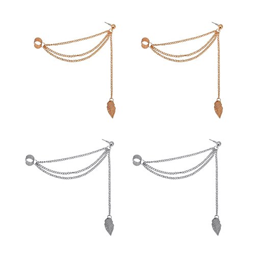 EQLEF Cadena Mujeres Chica con Estilo Punk Rock cuelga la Borla de la Hoja del oído deformación del Pun ¢ Pendiente de Plata y los Pendientes de Oro en joyería / 2 Pares Hierro Aleación