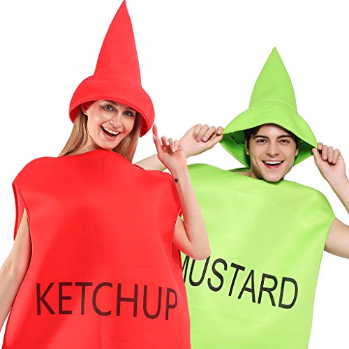 EraSpooky Disfraz de Salsa de Tomate Mostaza Comida Unisex Disfraces Fiesta de Halloween Traje Divertido para Pareja Hombres Adultos Mujeres