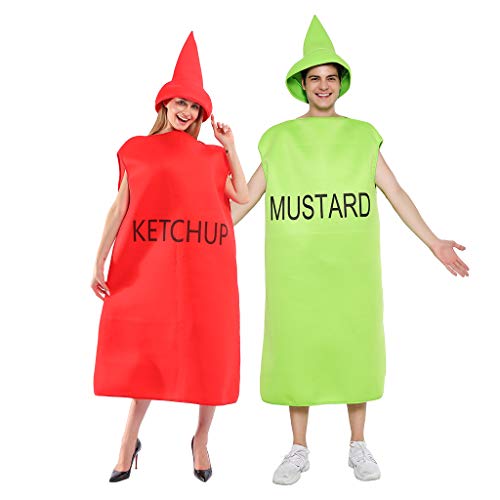EraSpooky Disfraz de Salsa de Tomate Mostaza Comida Unisex Disfraces Fiesta de Halloween Traje Divertido para Pareja Hombres Adultos Mujeres