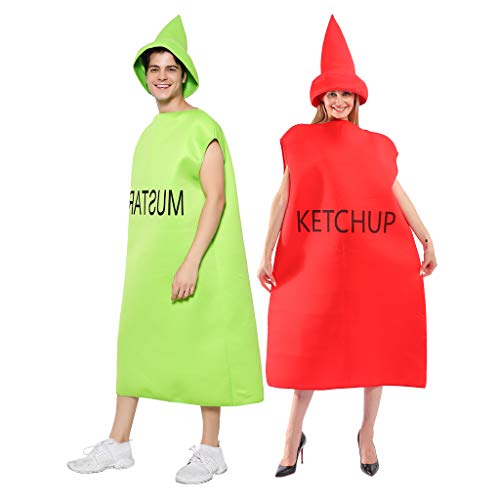 EraSpooky Disfraz de Salsa de Tomate Mostaza Comida Unisex Disfraces Fiesta de Halloween Traje Divertido para Pareja Hombres Adultos Mujeres