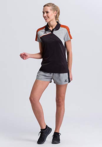 Erima GmbH Premium One 2.0 Polo de Tenis, Mujer, Negro/Gris Jaspeado/Naranja neón, 46