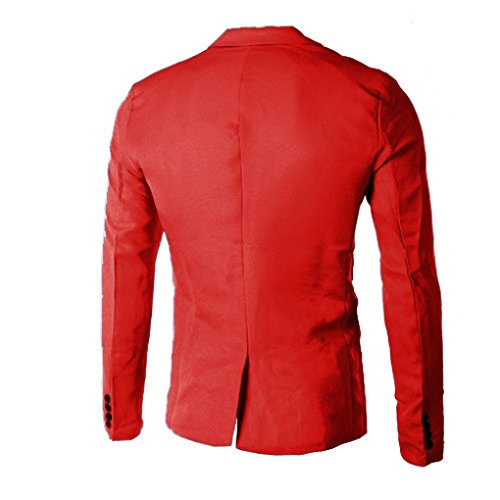 ESAILQ Bekleidung - Chaqueta de Traje - Básico - Cuello Redondo - Manga Larga - para Hombre Rojo Medium
