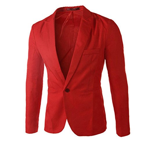 ESAILQ Bekleidung - Chaqueta de Traje - Básico - Cuello Redondo - Manga Larga - para Hombre Rojo Medium