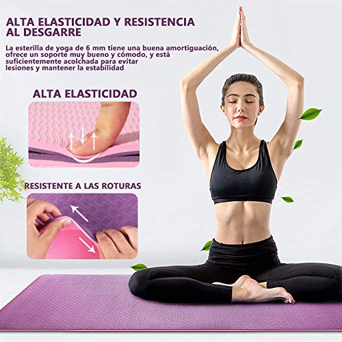 Esterilla Yoga Antideslizante Estera Pilates Ecológica TPE Deporte Fitness para Entrenamiento de Gimnasia 183x61cm, con Correa Y 2 Bandas de Resistencia para la Cadera