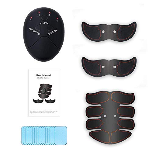 Estimulador Muscular Abdominales, EMS Electroestimulador Muscular Abdominales, ABS Estimulador Muscula para Hombre/Mujer, Abdomen Brazo Piernas Glúteos, Almohadillas de Gel 16pcs (Negro)