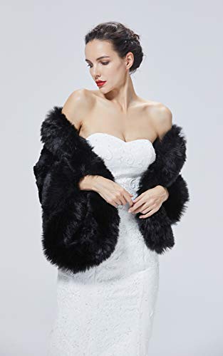 Estola Chal Pelo Mujer Piel Sintética Poncho Capa Boleros para Fiesta Boda Novias Invierno Blanco