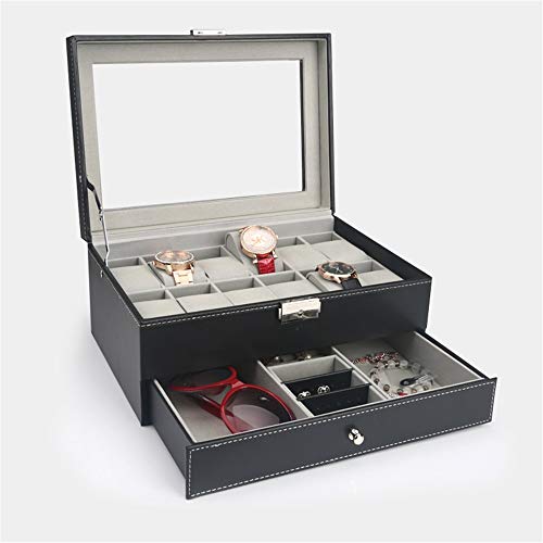 Estuche De Gafas Organizador de cuero del caso de exhibición de cristal yeglasses almacenamiento y exhibición de los vidrios de gafas de sol de cajón con cerradura caso ideal for el ojo usa joyería