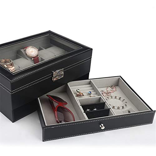 Estuche De Gafas Organizador de cuero del caso de exhibición de cristal yeglasses almacenamiento y exhibición de los vidrios de gafas de sol de cajón con cerradura caso ideal for el ojo usa joyería