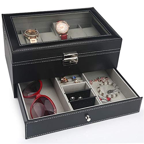 Estuche De Gafas Organizador de cuero del caso de exhibición de cristal yeglasses almacenamiento y exhibición de los vidrios de gafas de sol de cajón con cerradura caso ideal for el ojo usa joyería