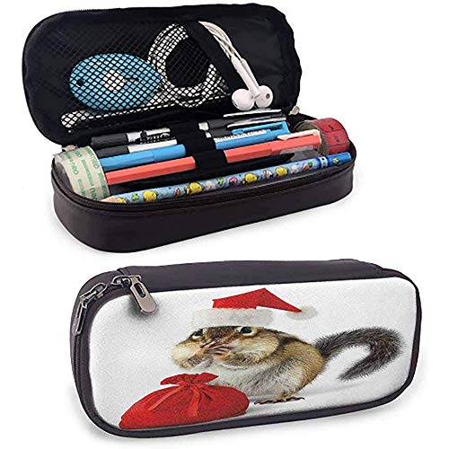 Estuche navideño flexible Chipmunk en rojo Sombrero de Santa Claus y bolsa con regalos sorpresa de Navidad