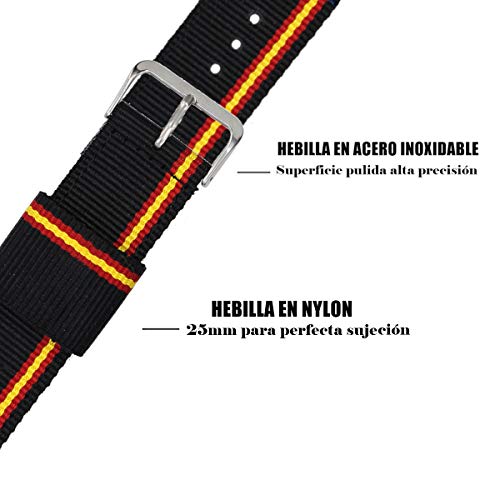 Estuyoya - Pulsera de Nailon compatible con Samsung Galaxy Watch 3 45mm/ Gear S3 Frontier / Classic / Colores Bandera de España 22mm Ajustable Transpirable Deportiva Casual Elegante - Lineblack