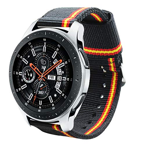 Estuyoya - Pulsera de Nailon compatible con Samsung Galaxy Watch 3 45mm/ Gear S3 Frontier / Classic / Colores Bandera de España 22mm Ajustable Transpirable Deportiva Casual Elegante - Lineblack