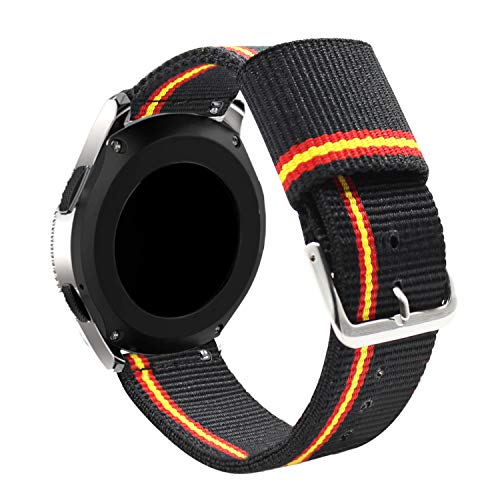 Estuyoya - Pulsera de Nailon compatible con Samsung Galaxy Watch 3 45mm/ Gear S3 Frontier / Classic / Colores Bandera de España 22mm Ajustable Transpirable Deportiva Casual Elegante - Lineblack