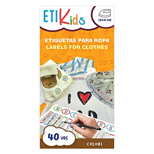 ETIKIDS 40 Etiquetas para ropa personalizables para la guardería y colegio. (Color)