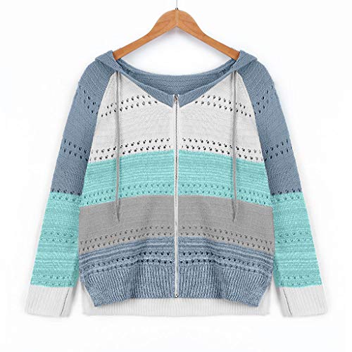 EUCoo Moda Mujeres Casual Patchwork Manga Larga Suéter con Capucha Cardigan Blusa Tops (O)