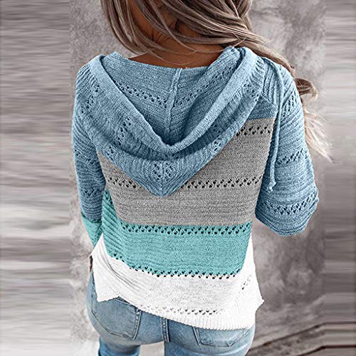 EUCoo Moda Mujeres Casual Patchwork Manga Larga Suéter con Capucha Cardigan Blusa Tops (O)