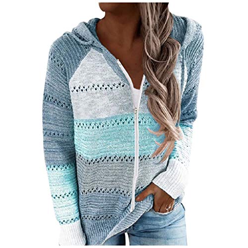 EUCoo Moda Mujeres Casual Patchwork Manga Larga Suéter con Capucha Cardigan Blusa Tops (O)