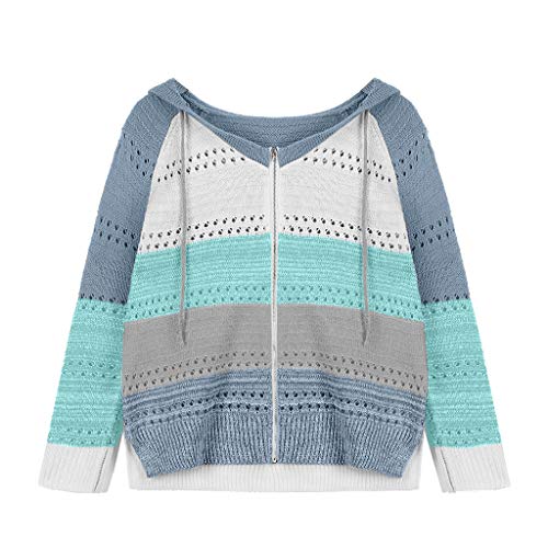 EUCoo Moda Mujeres Casual Patchwork Manga Larga Suéter con Capucha Cardigan Blusa Tops (O)