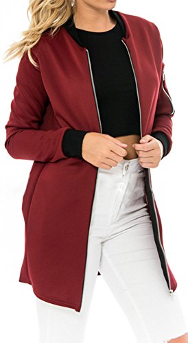 EUDOLAH Chaqueta de Mujer Chaqueta Larga con Cremallera de Color sólido(Large,Burdeos)