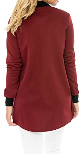 EUDOLAH Chaqueta de Mujer Chaqueta Larga con Cremallera de Color sólido(Large,Burdeos)