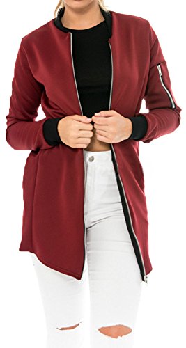 EUDOLAH Chaqueta de Mujer Chaqueta Larga con Cremallera de Color sólido(Large,Burdeos)