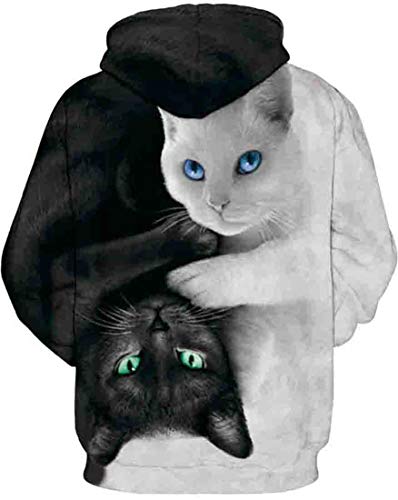 EUDOLAH Sudadera Casual de Primavera para Mujer con Capucha y Motivo 3D y Bolsillo Canguro(01-Dos Gatos,L-XL)