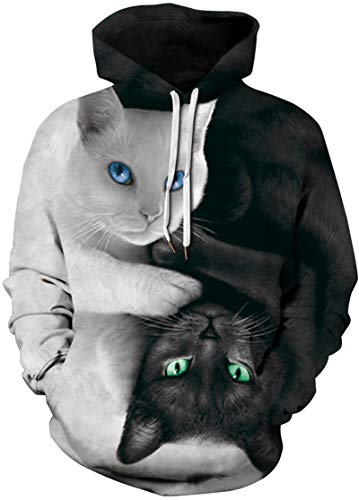 EUDOLAH Sudadera Casual de Primavera para Mujer con Capucha y Motivo 3D y Bolsillo Canguro(01-Dos Gatos,L-XL)