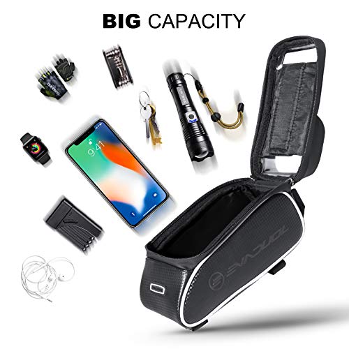 Evaduol Bolsa de Bicicleta Impermeables - Bolsa de Bicicleta Montaña con Pantalla Táctil de TPU Gran Capacidad Con Parasol Orificio para Auriculares Compatible con Teléfono Inteligente Debajo 6.5”