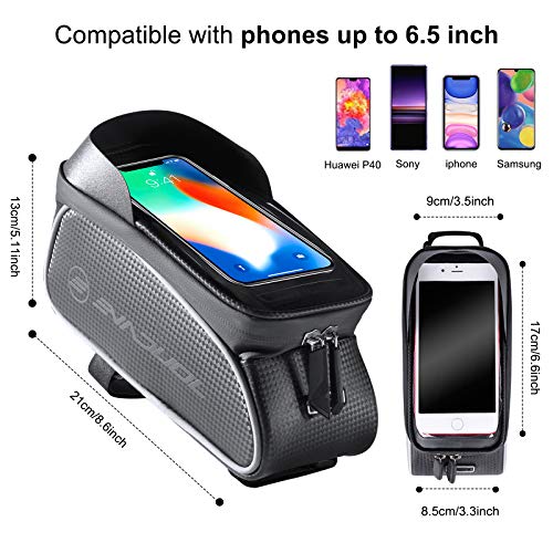 Evaduol Bolsa de Bicicleta Impermeables - Bolsa de Bicicleta Montaña con Pantalla Táctil de TPU Gran Capacidad Con Parasol Orificio para Auriculares Compatible con Teléfono Inteligente Debajo 6.5”