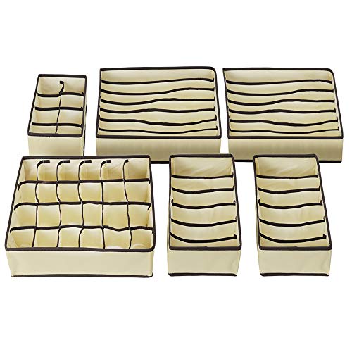 Evance Organizadores de Cajones para Ropa Interior, 6 Cajas Plegable Organizador de Almacenamiento para Almacenar Calcetines, Bufandas, Sujetador (Beige)